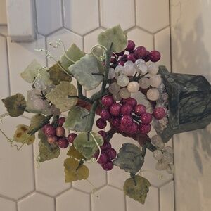 Vintage Chinese Carved Jade Bonsai Grape Tree. Aproximate Hieght Is 10 Inches